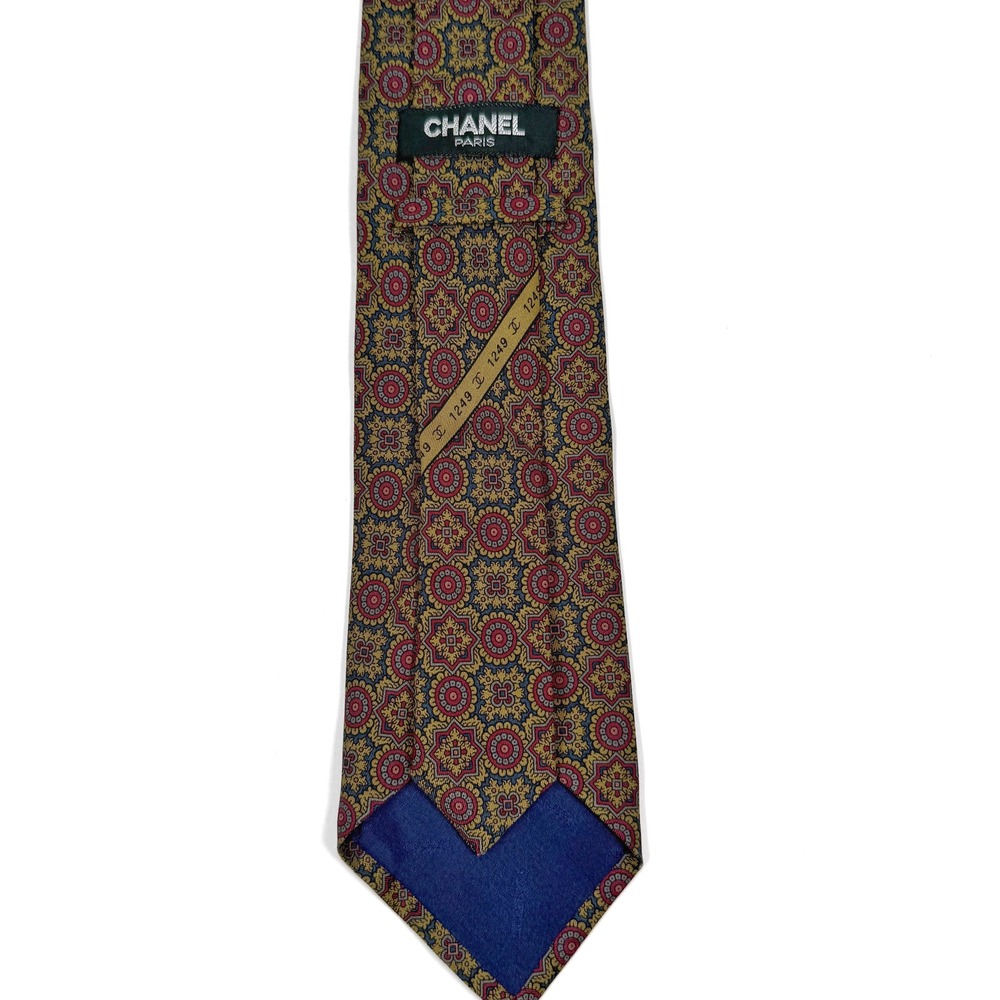 CHANEL Paris Necktie Gold Burgundy Medallion Logo‎ Men's Luxury Designer Tie - Picture 2 of 6